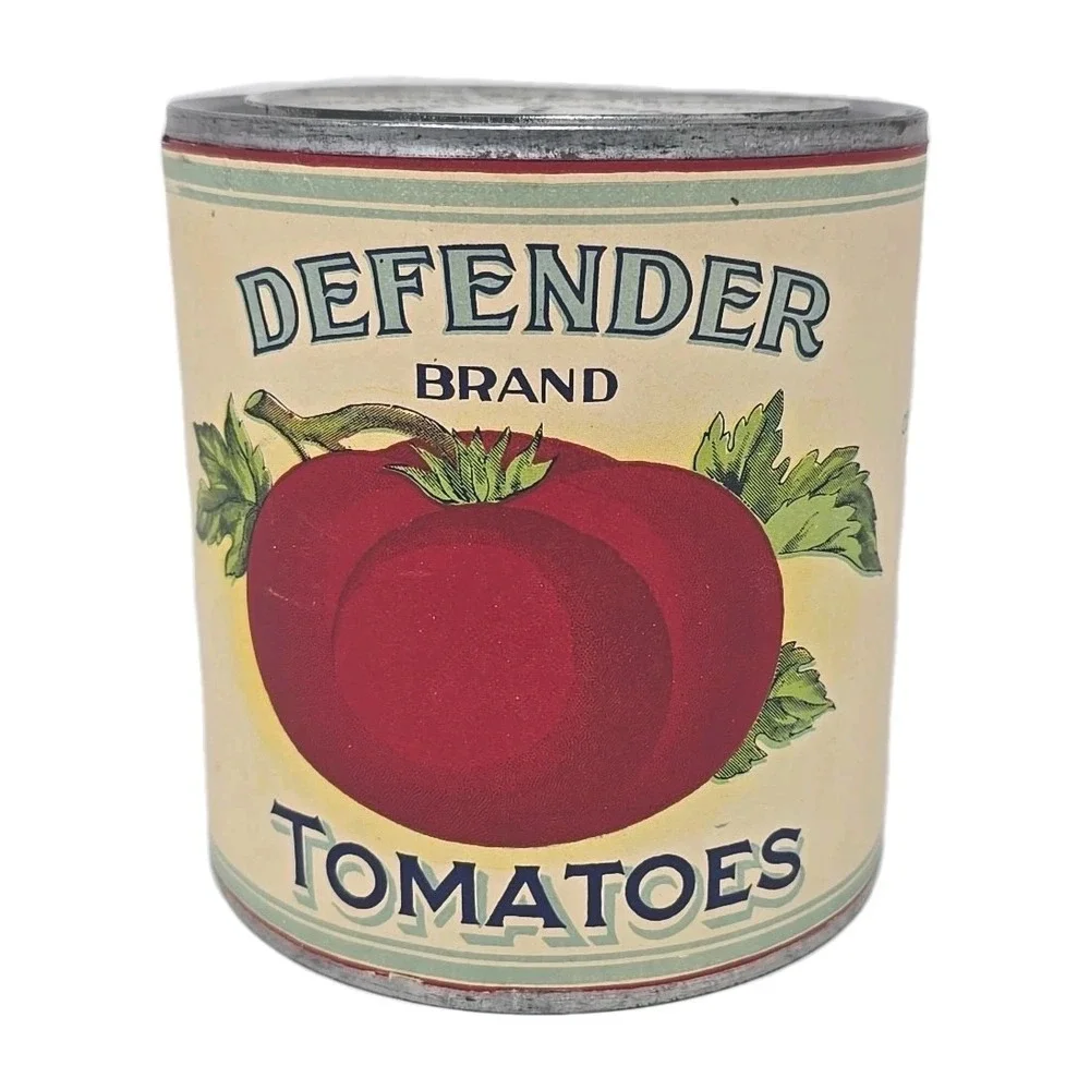 Defender Brand Tomato Can Defender Packing Co. Trappe, Talbot CO. MD. Vtg U285-6